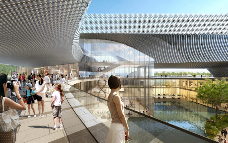 An outdoor terrace in the interior of the Suzhou museum