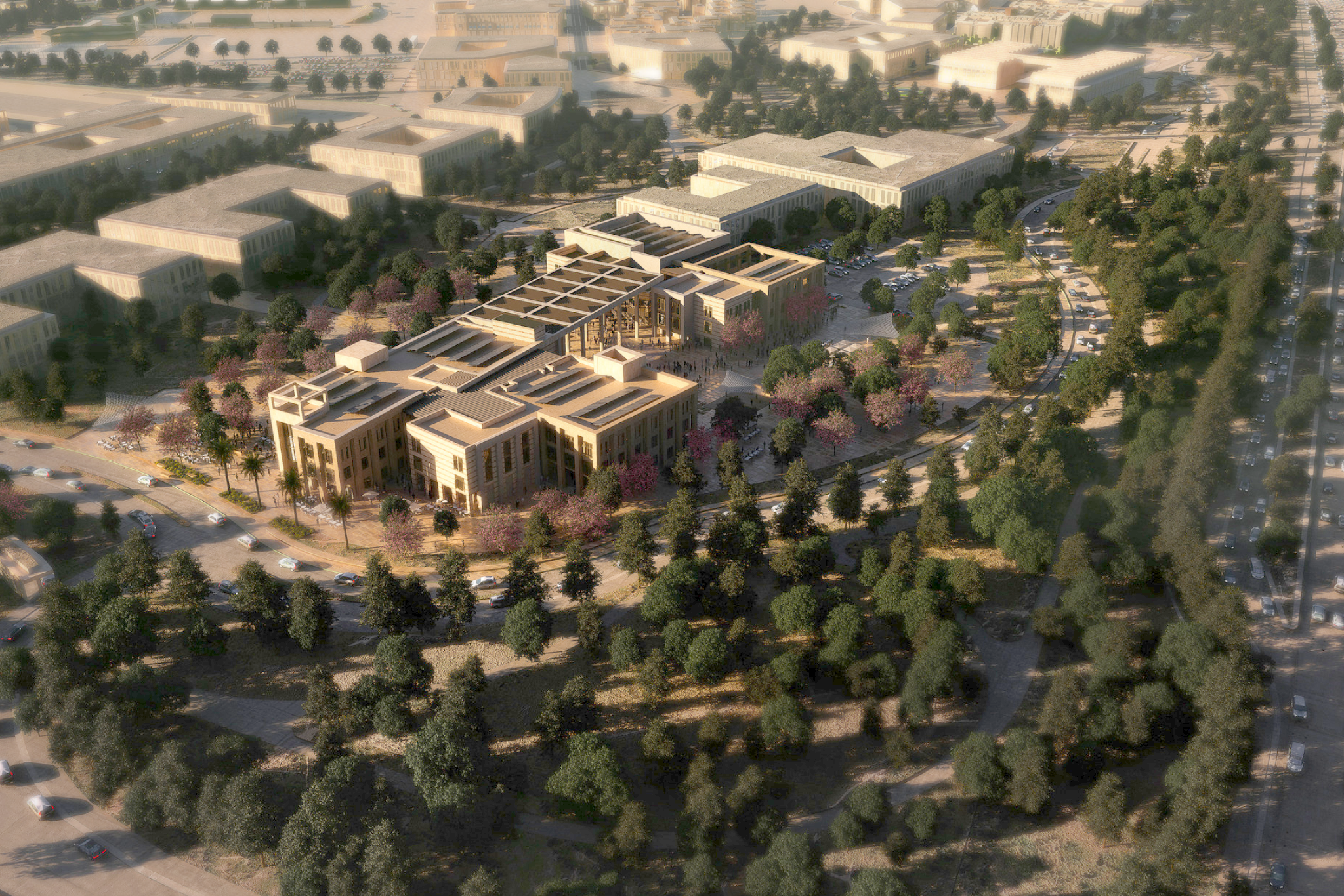 The American University in Cairo launches a 270,000-sf expansion of its campus in New Cairo, Egypt, Rendering courtesy DLR Group