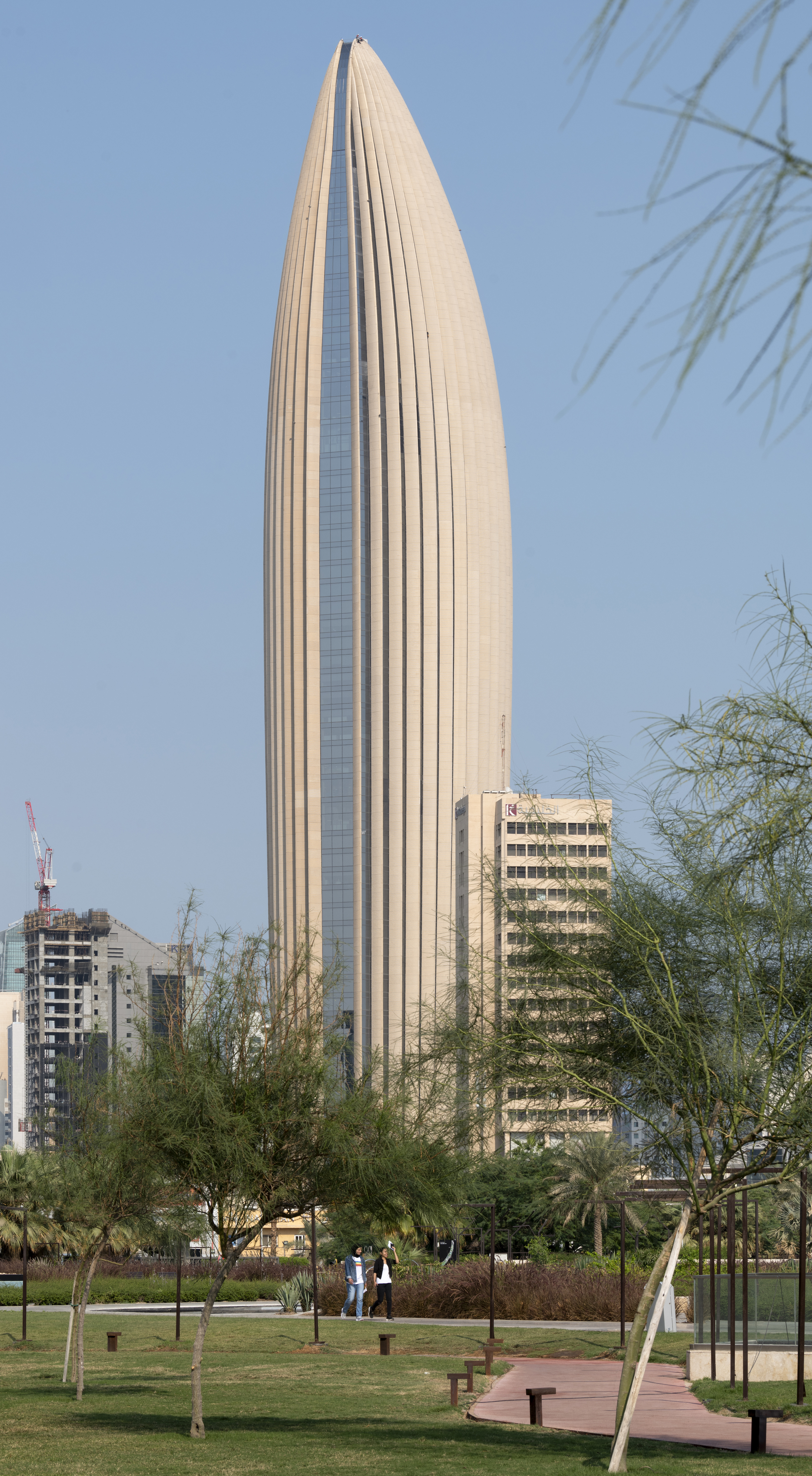 Reinforced concrete fins provide shade to the 300-meter-tall National Bank of Kuwait headquarters. Photo: Nigel Young/Foster + Partners