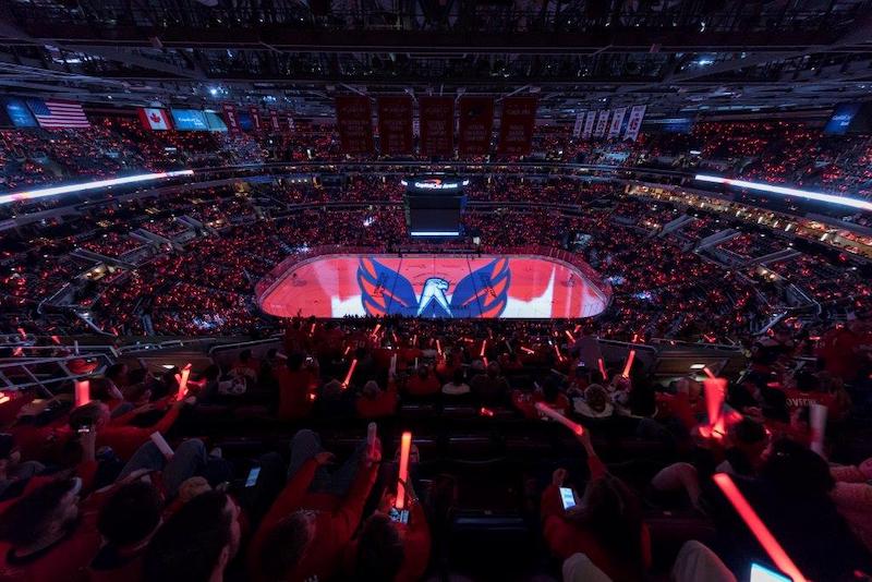 Washington Capitals ice with display projected on it.