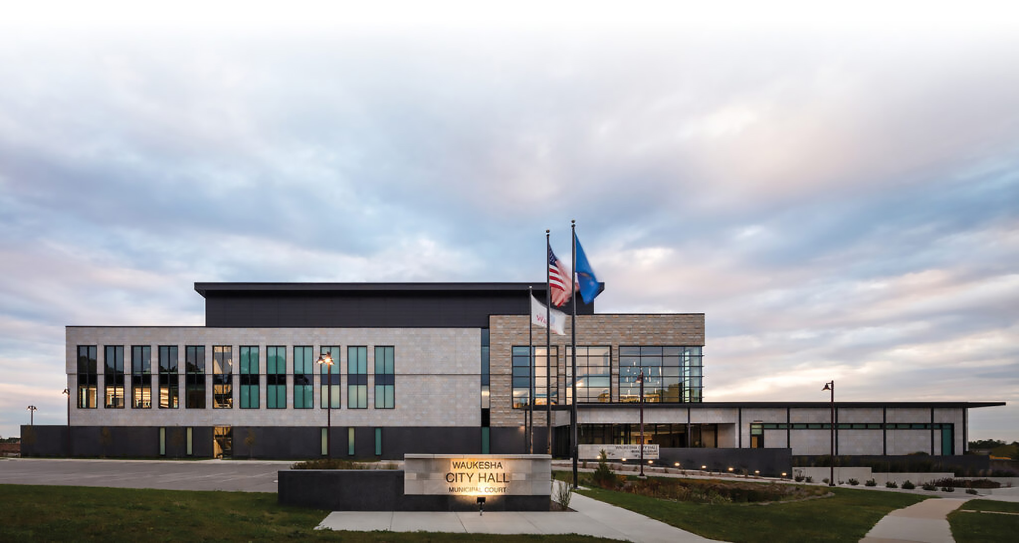 Front head-on view of the new Waukesha City Hall