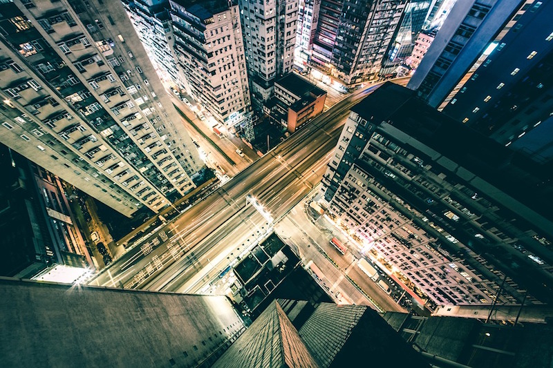 Aerial view of a city street