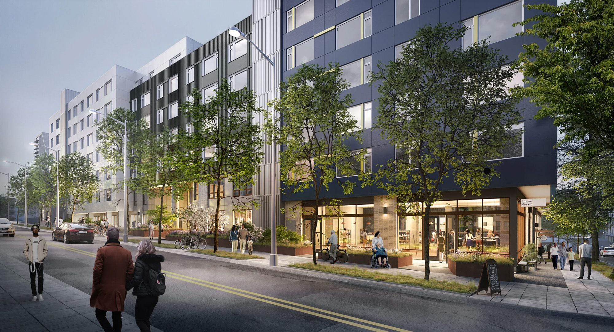 The Cedar Crossing development in Seattle features street-level retail and businesses. 