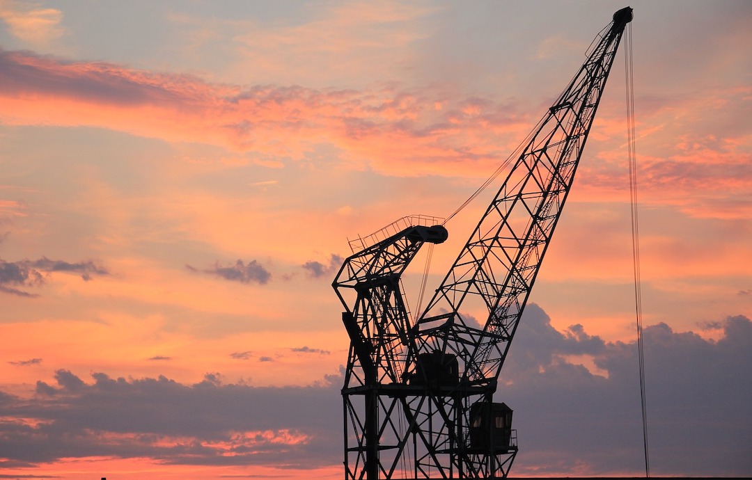 Crane at sunset