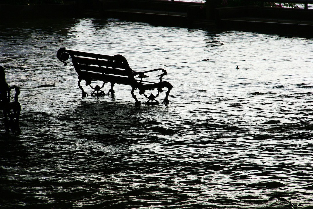 Bench in flood waters