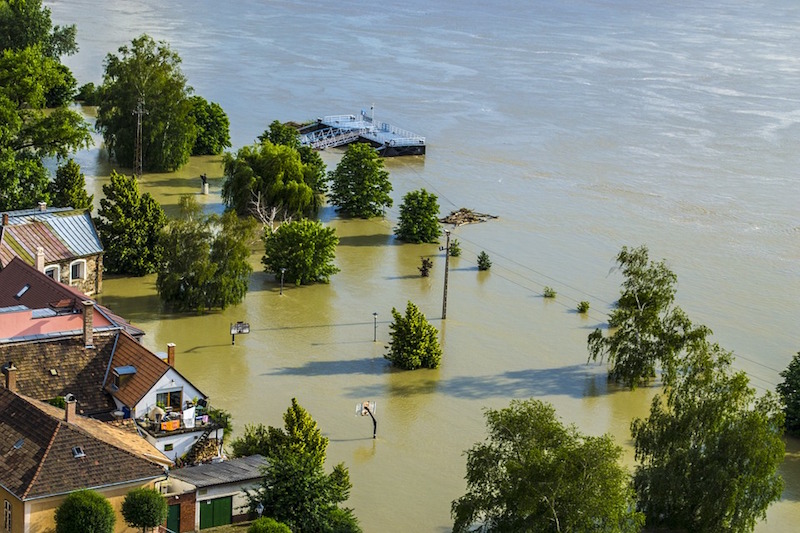 Flood waters in a neighborhood