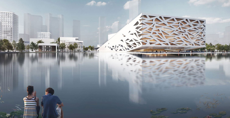 Henning Larsen designs an opera house that slopes above a lake in China