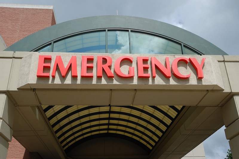 The awning outside an emergency room