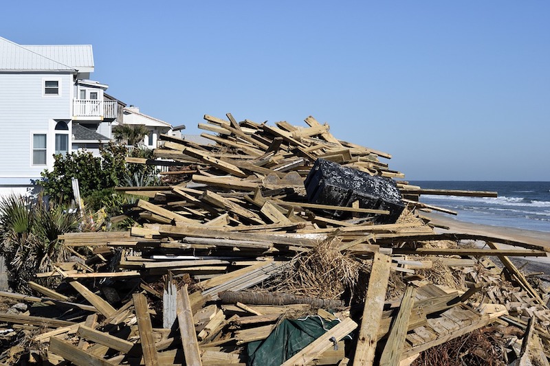 Hurricane damage on the beach