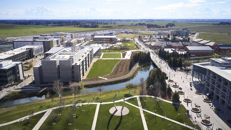 Aerial view of UC Merced's expanded campus.