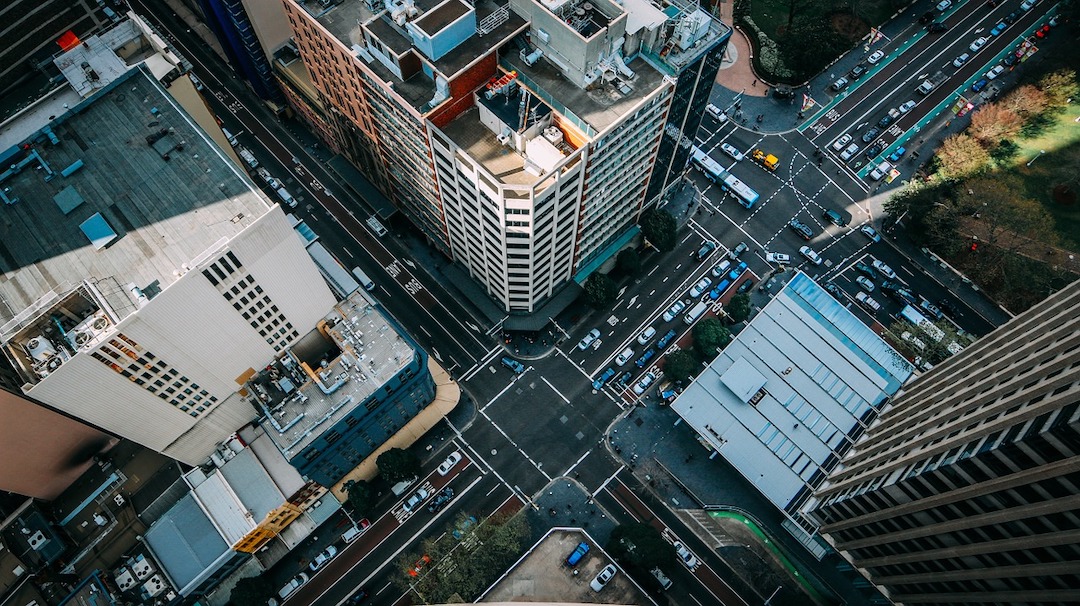 aerial of a street junction