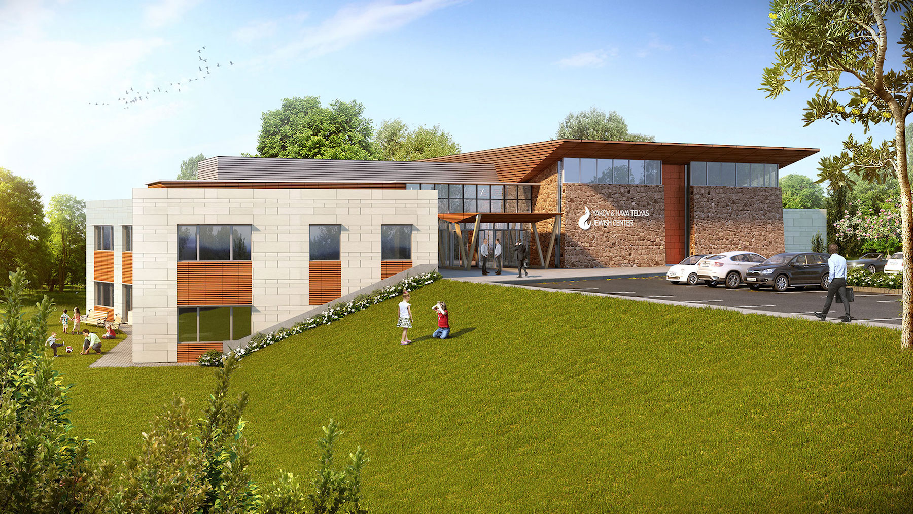 An exterior rendering of Yakov & Hava Telyas Chabad Jewish Center