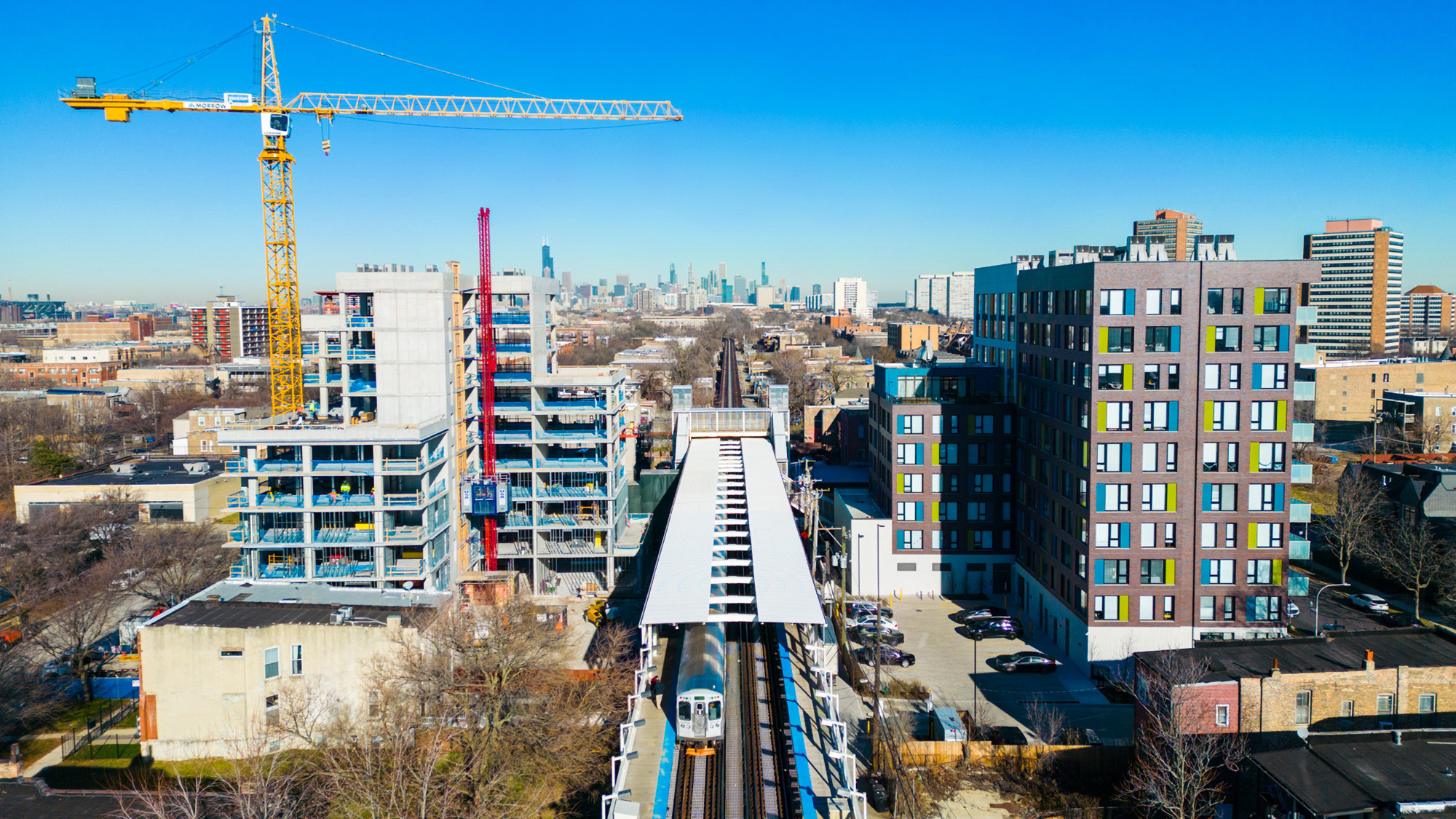 Aerial view of chicago south side apartments