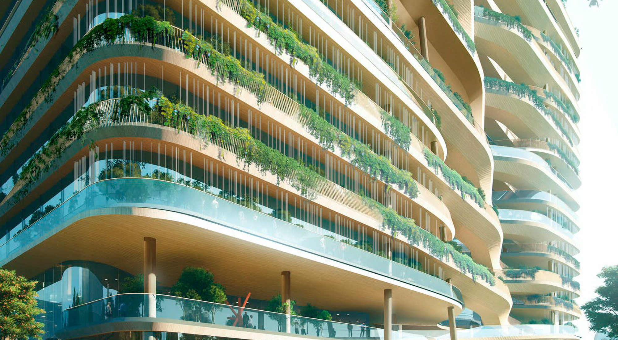 Office tower with foliage 