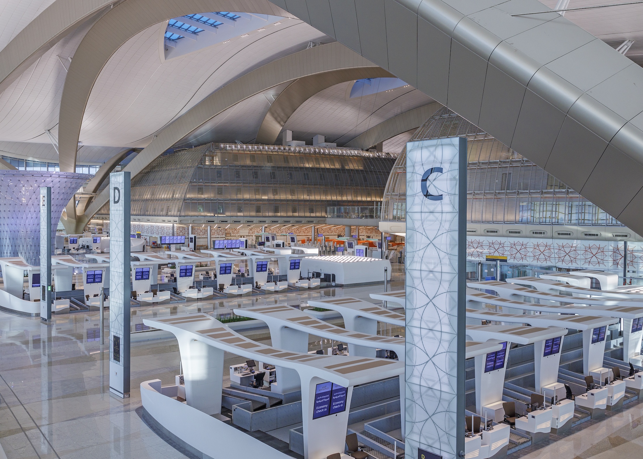 Departures Hall check-in islands. Photo: Victor Romero, courtesy Kohn Pedersen Fox 