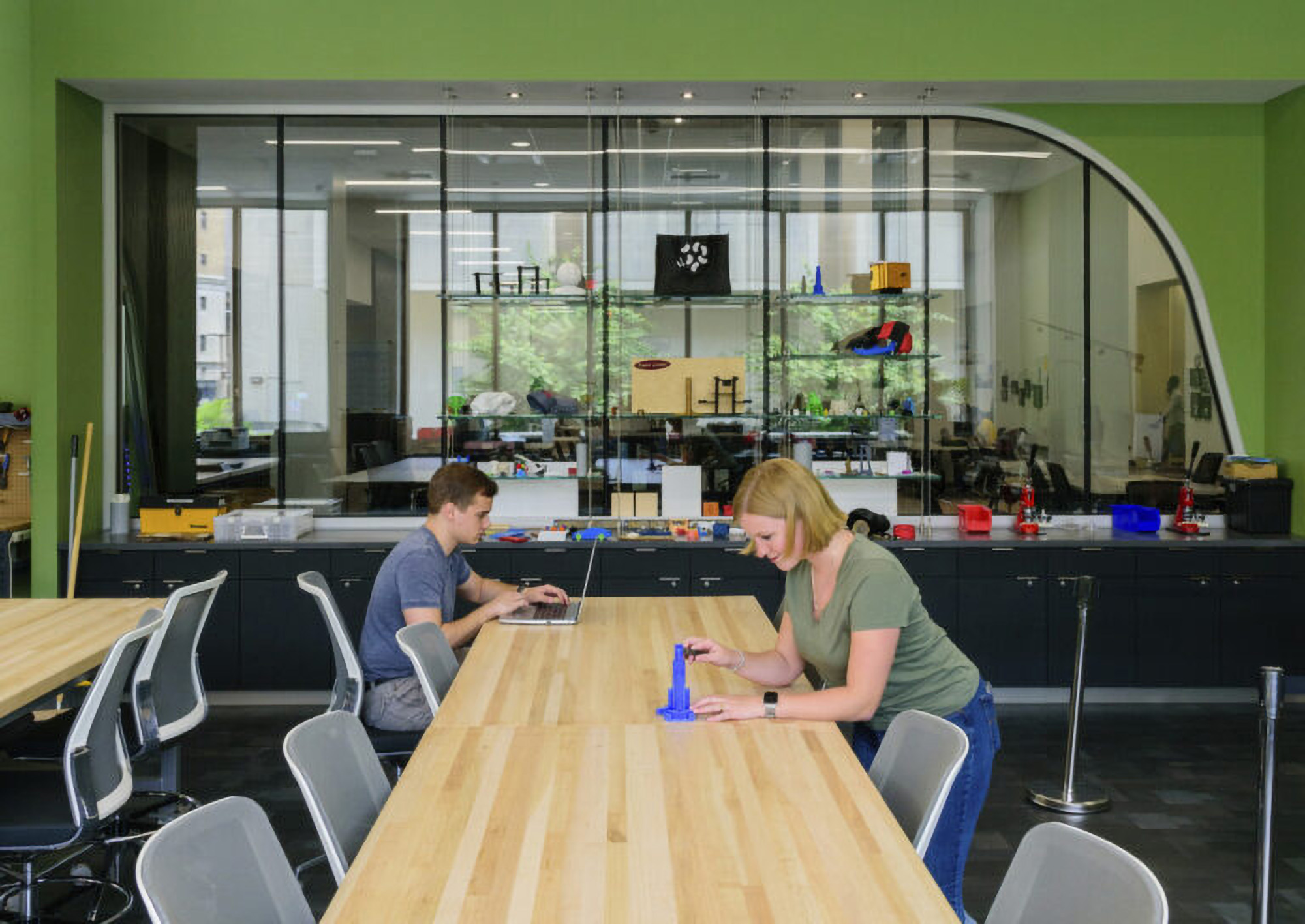 Students working hand-on in library room