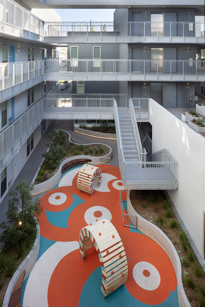 Brunson Terrace all-electric affordable housing project in Santa Monica, Calif., designed by Brooks + Scarpa Photo courtesy Brooks + Scarpa