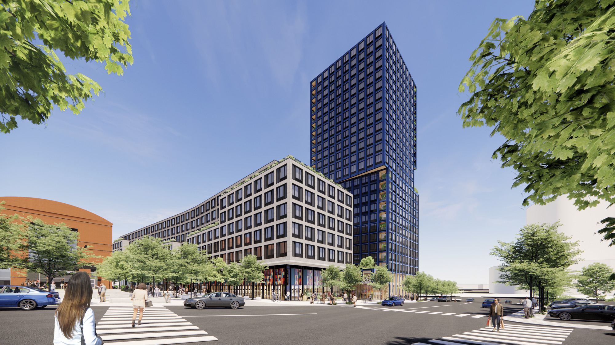 Residential & Retail. View from SW corner of Mulberry and Center Streets looking North. © SOM | Photo courtesy of NJPAC