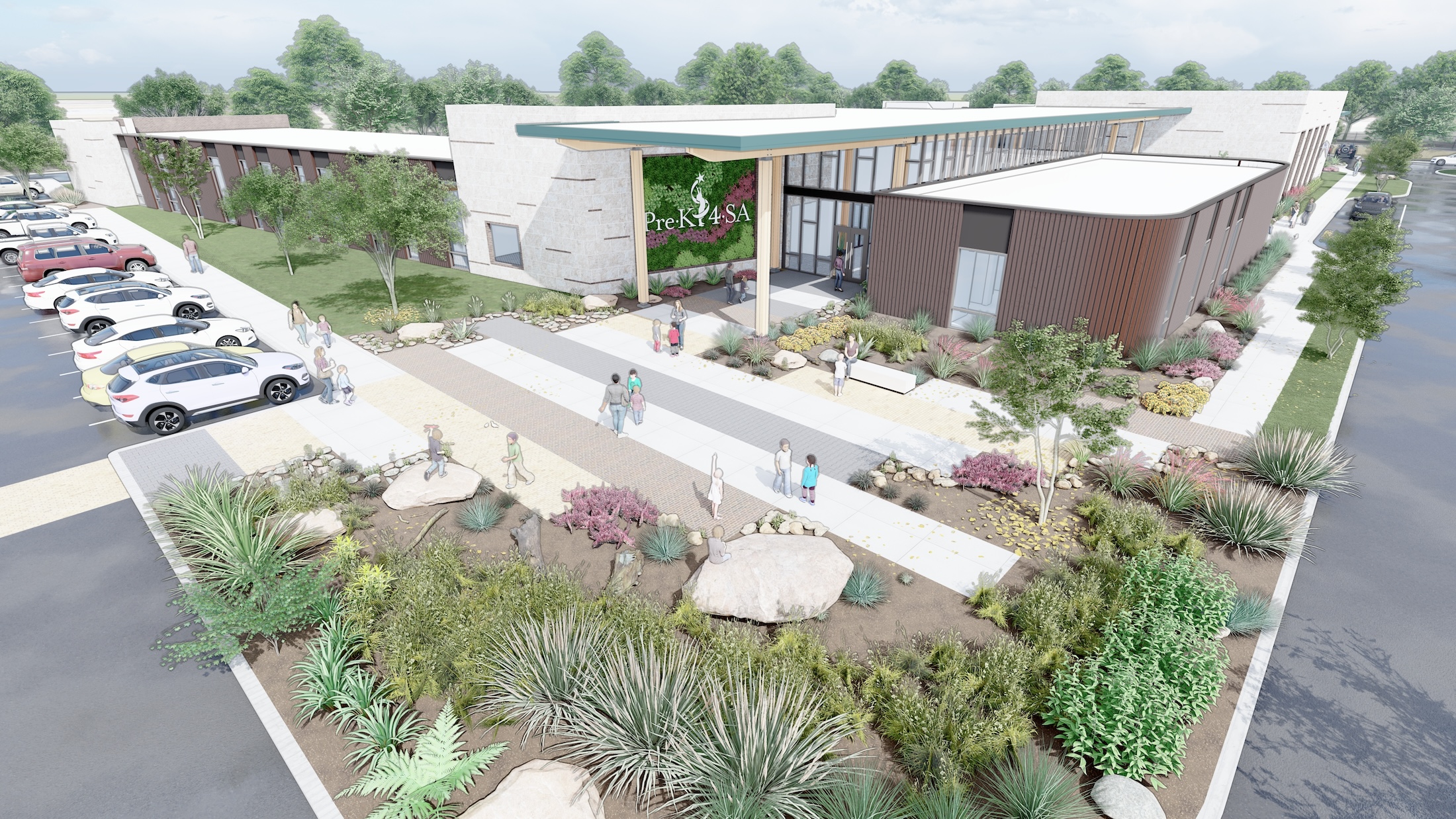 San Antonio's Pre-K 4 SA school will provide early childhood education to a traditionally under-resourced region. Rendering courtesy Pfluger Architects