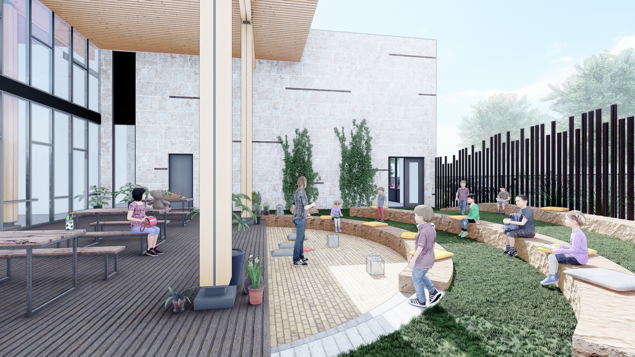 San Antonio's Pre-K 4 SA school will provide early childhood education to a traditionally under-resourced region. Rendering courtesy Pfluger Architects