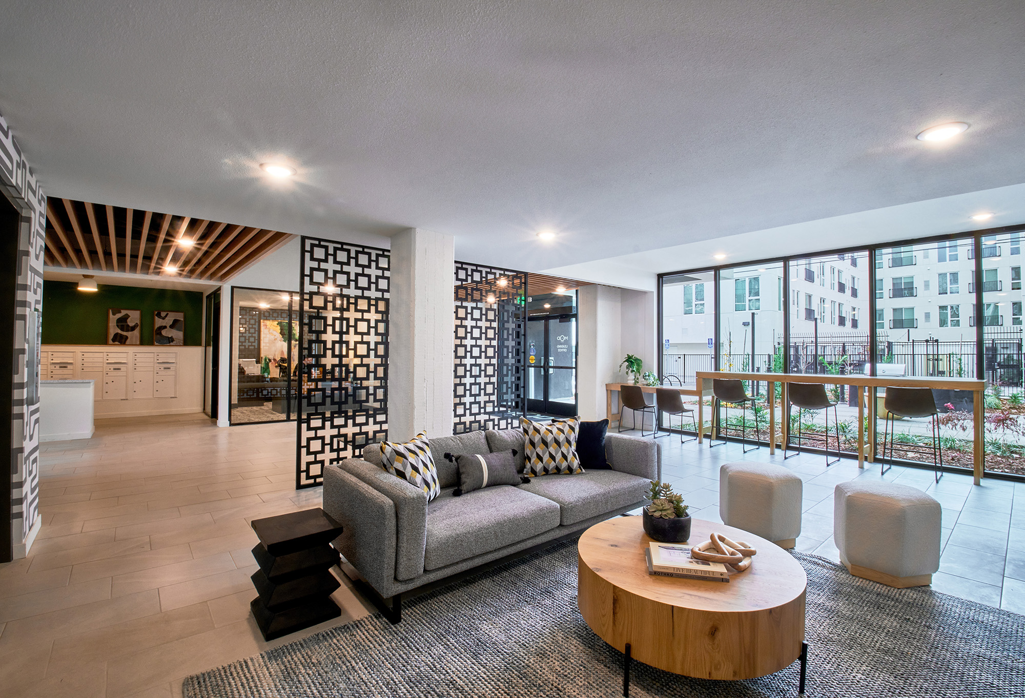 Lobby area of adaptive reuse housing project