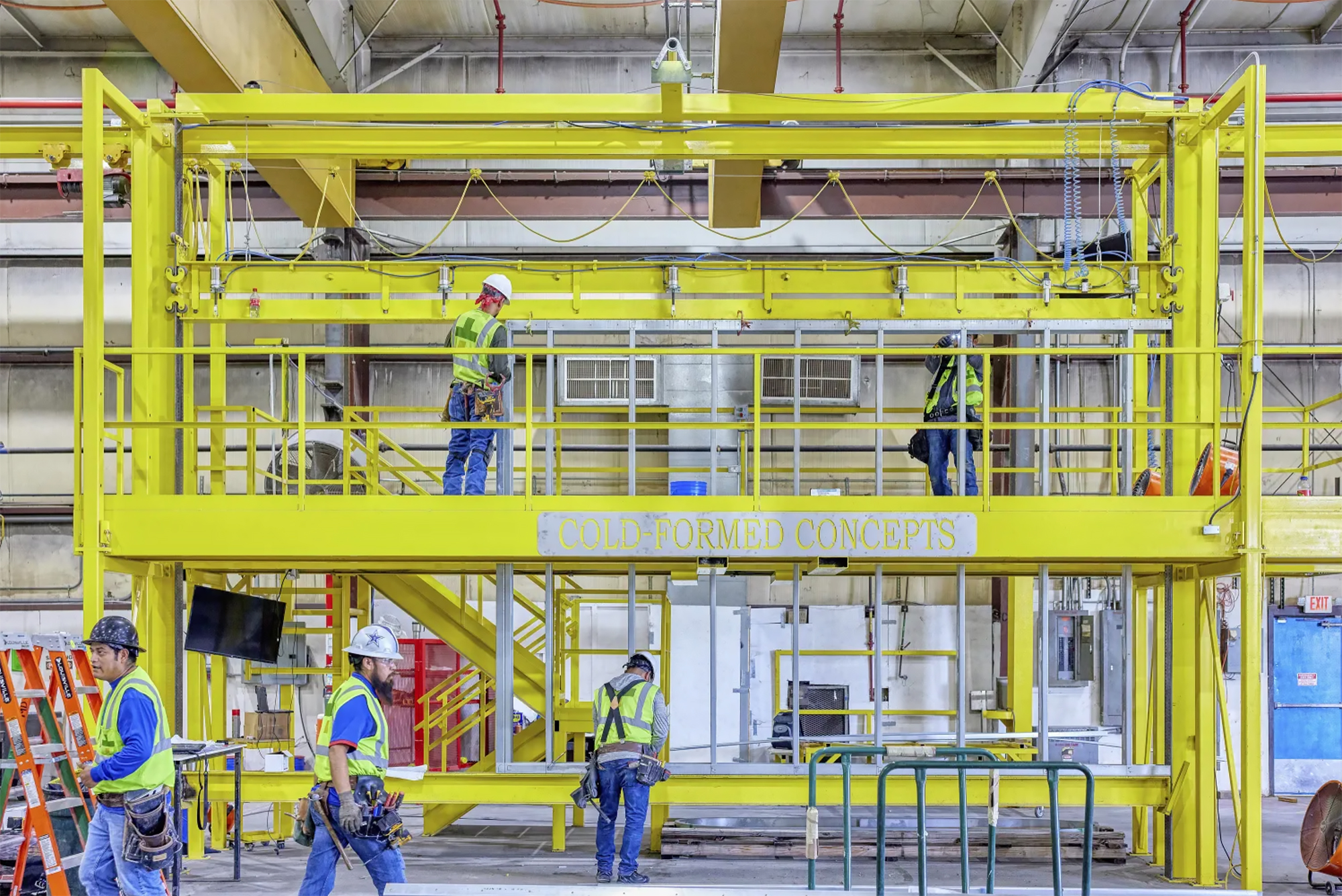 Massive load-bearing units in a modular warehouse.