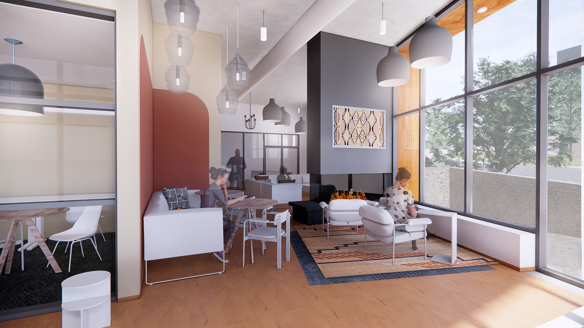 Passive house multifamily lobby rendering