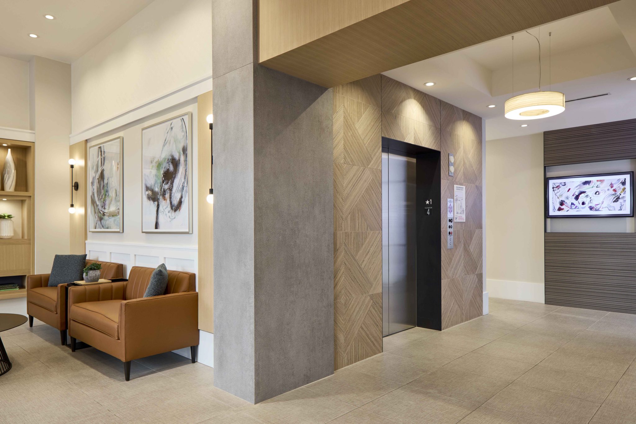 Senior living affordable housing lobby elevator