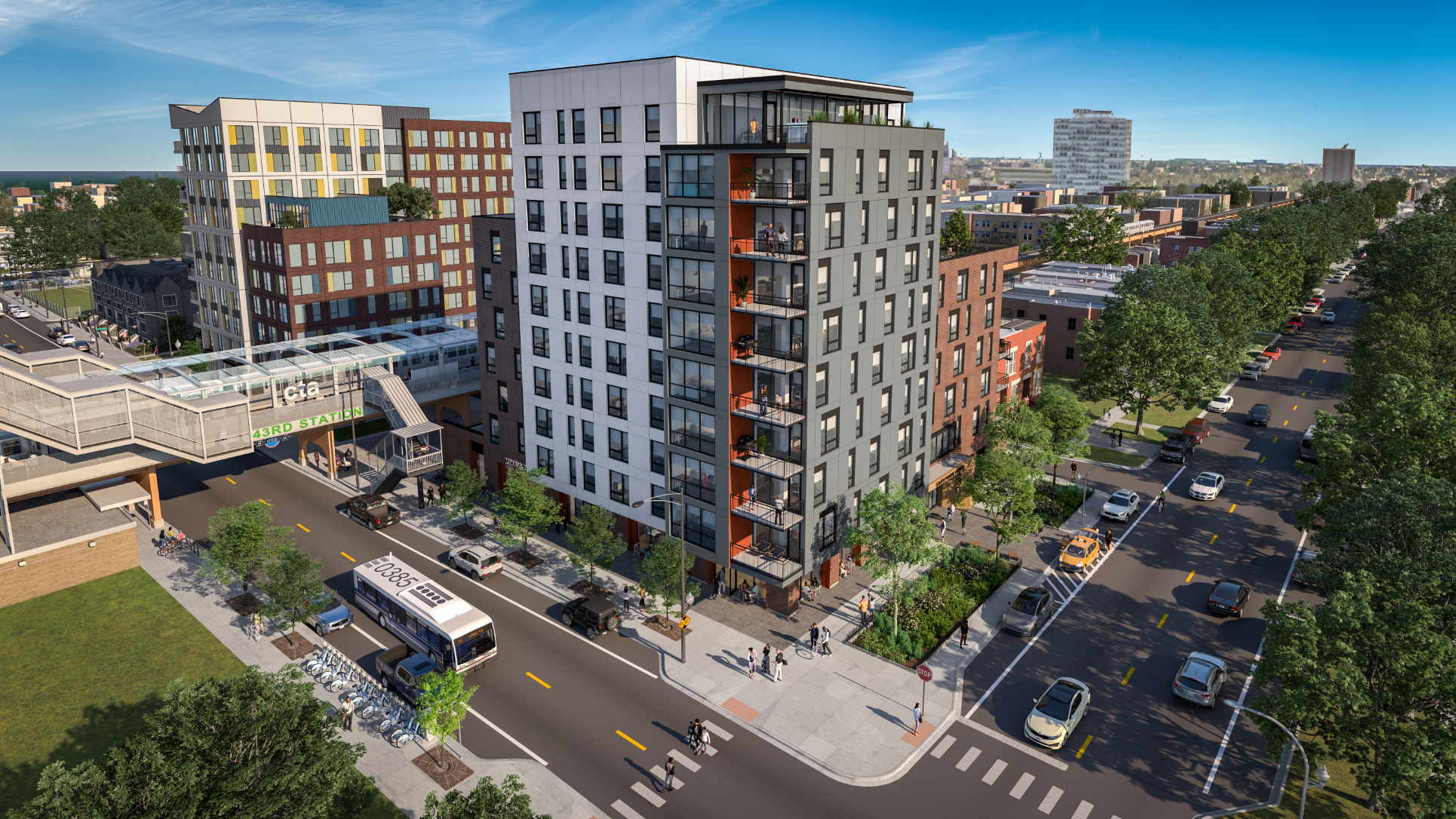 Aerial view of the 43 Green Phase II residential building