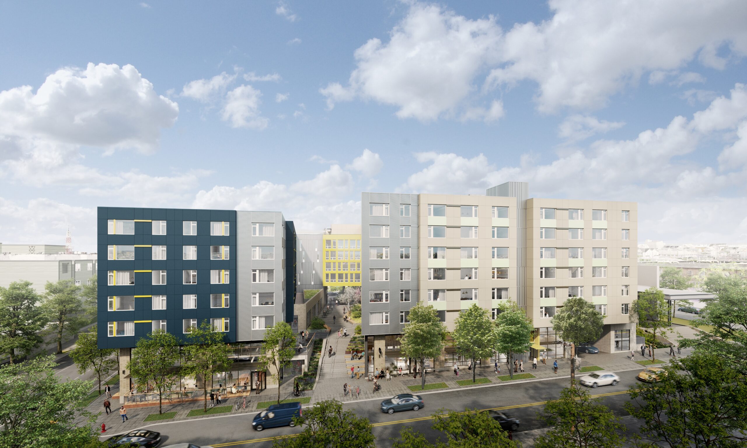 Wide view of affordable housing development Cedar Crossing