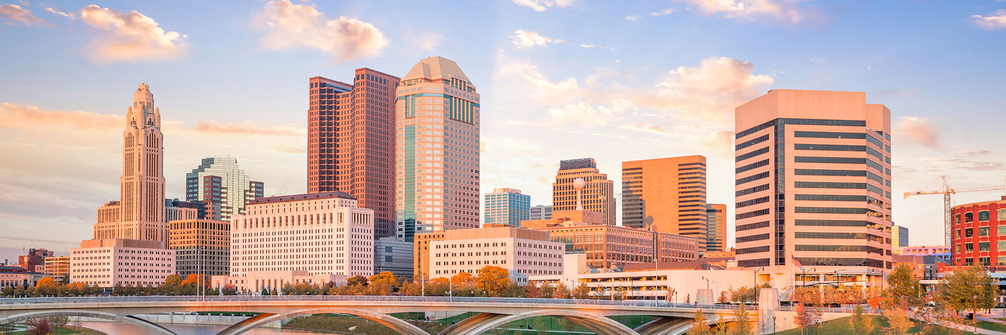 View of downtown Columbus Ohio Skyline at Sunset