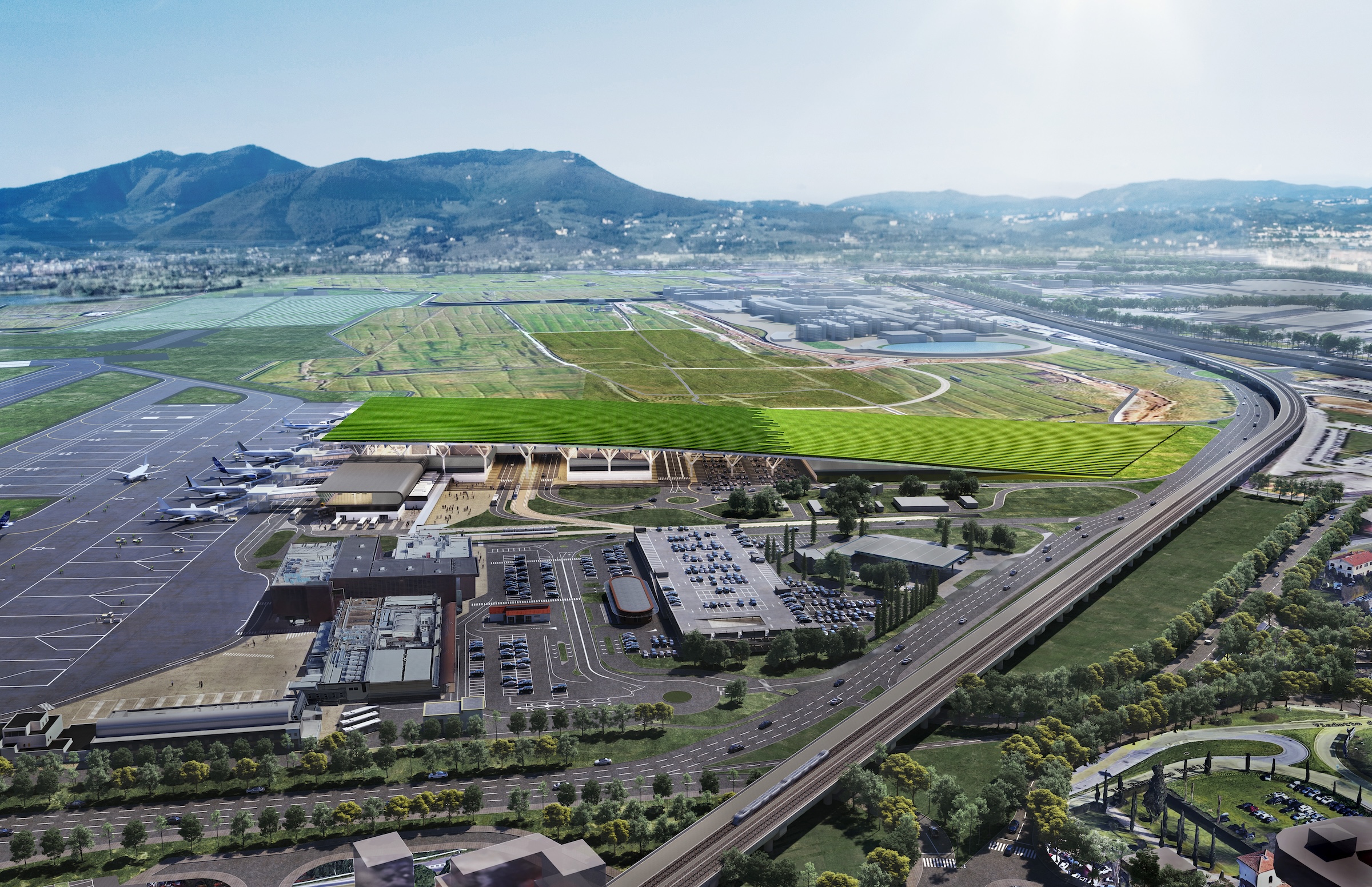 Rafael Viñoly Architects’ design for the new Florence, Italy, airport terminal will feature a rooftop vineyard