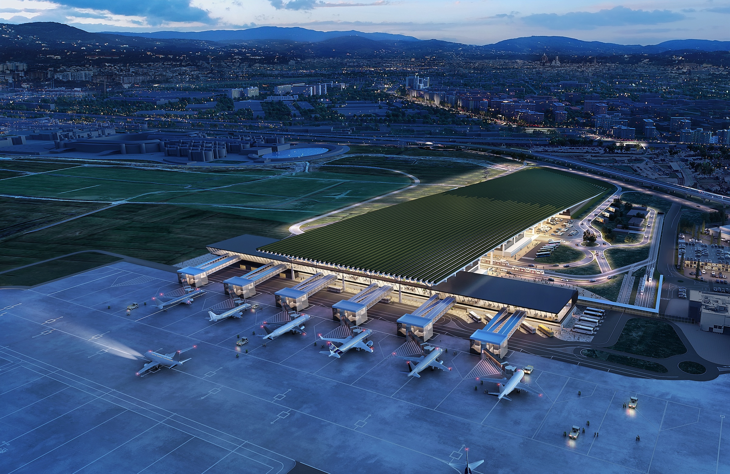 Rafael Viñoly Architects’ design for the new Florence, Italy, airport terminal will feature a rooftop vineyard