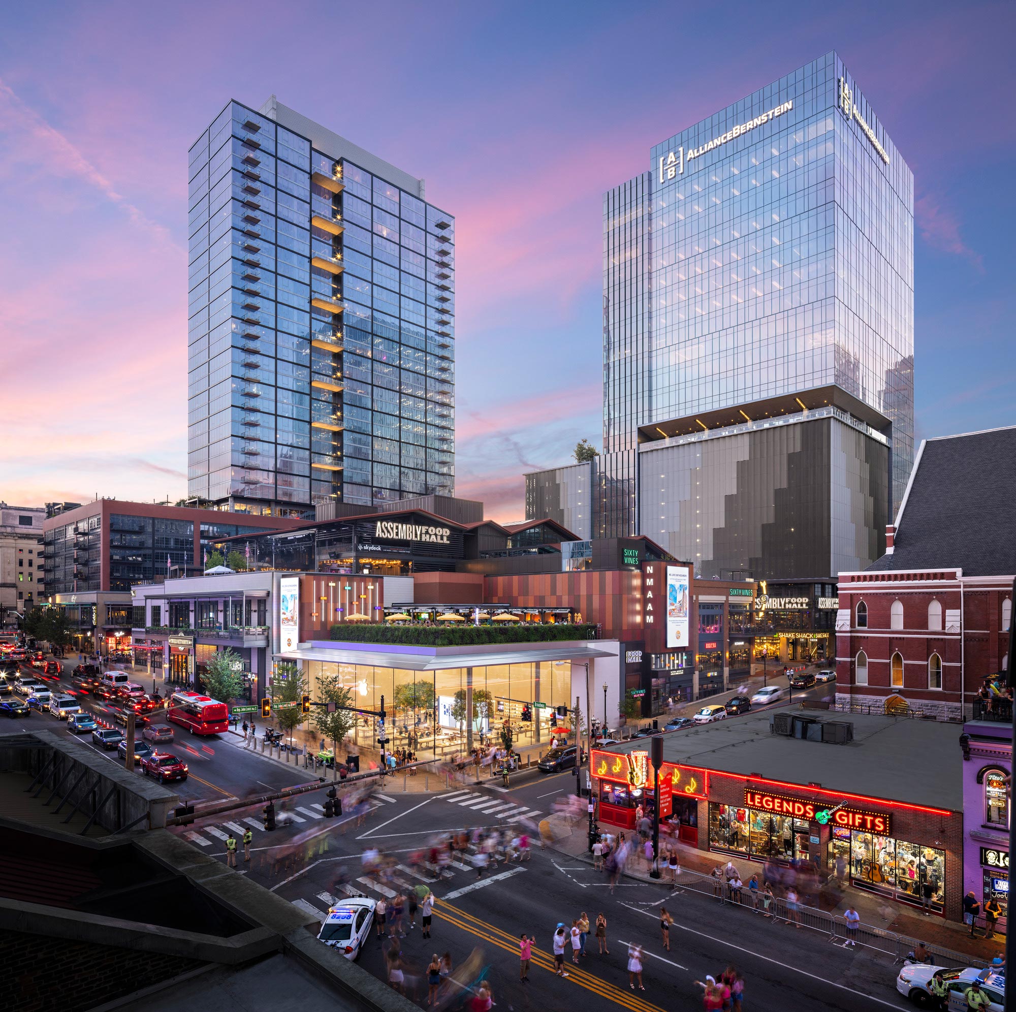 Fifth + Broadway, Nashville at night