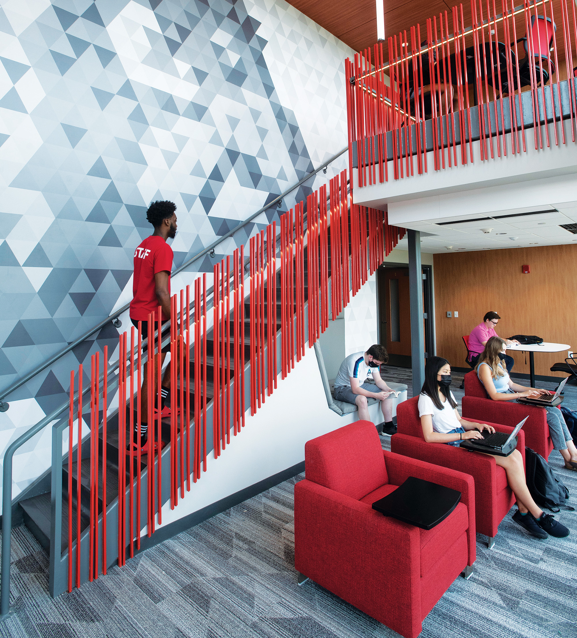 Belknap residence hall interior students lounging 