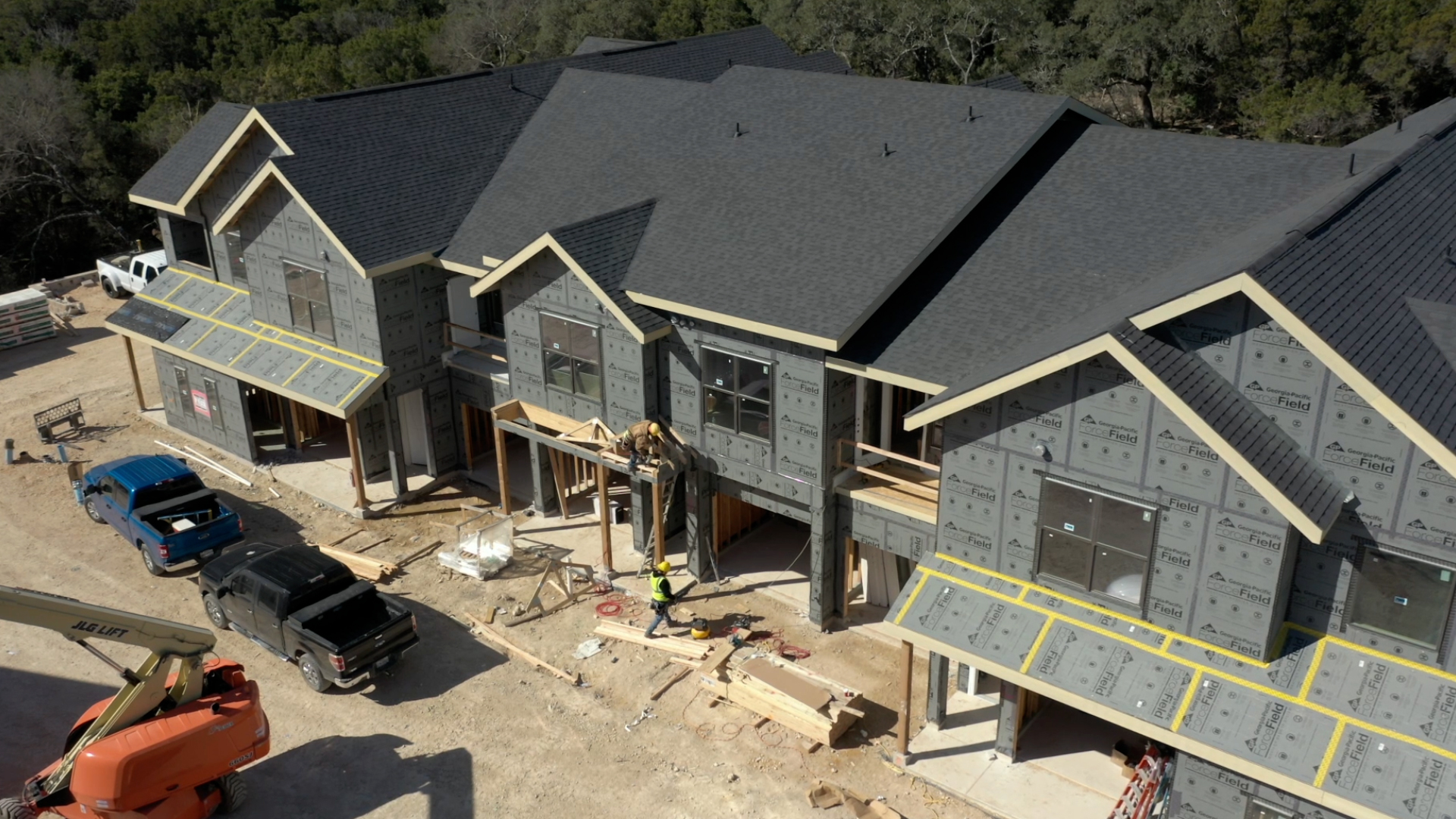 Integrated WRB sheating system nearing completion on the Big Haus multifamily homes using ForceField® Weather Barrier System.