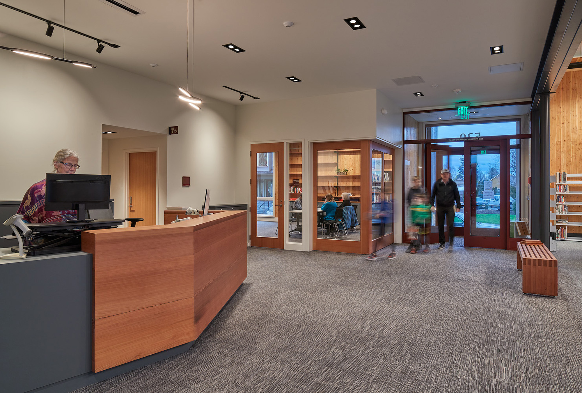 Cross laminated timber library entrance