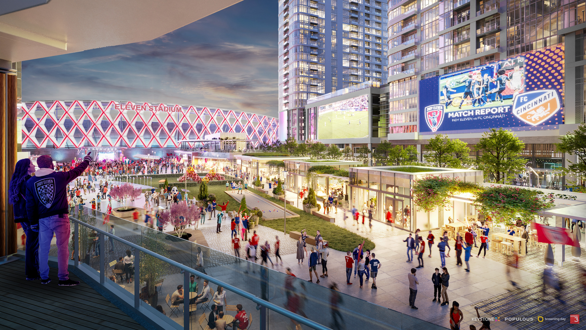 Eleven Park soccer stadium Indianapolis, Indy Eleven, Keystone Group, Populous -Balcony View