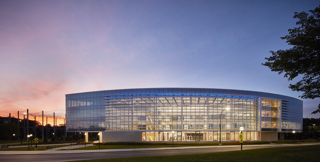 Ford Robotics Building exterior at dusk