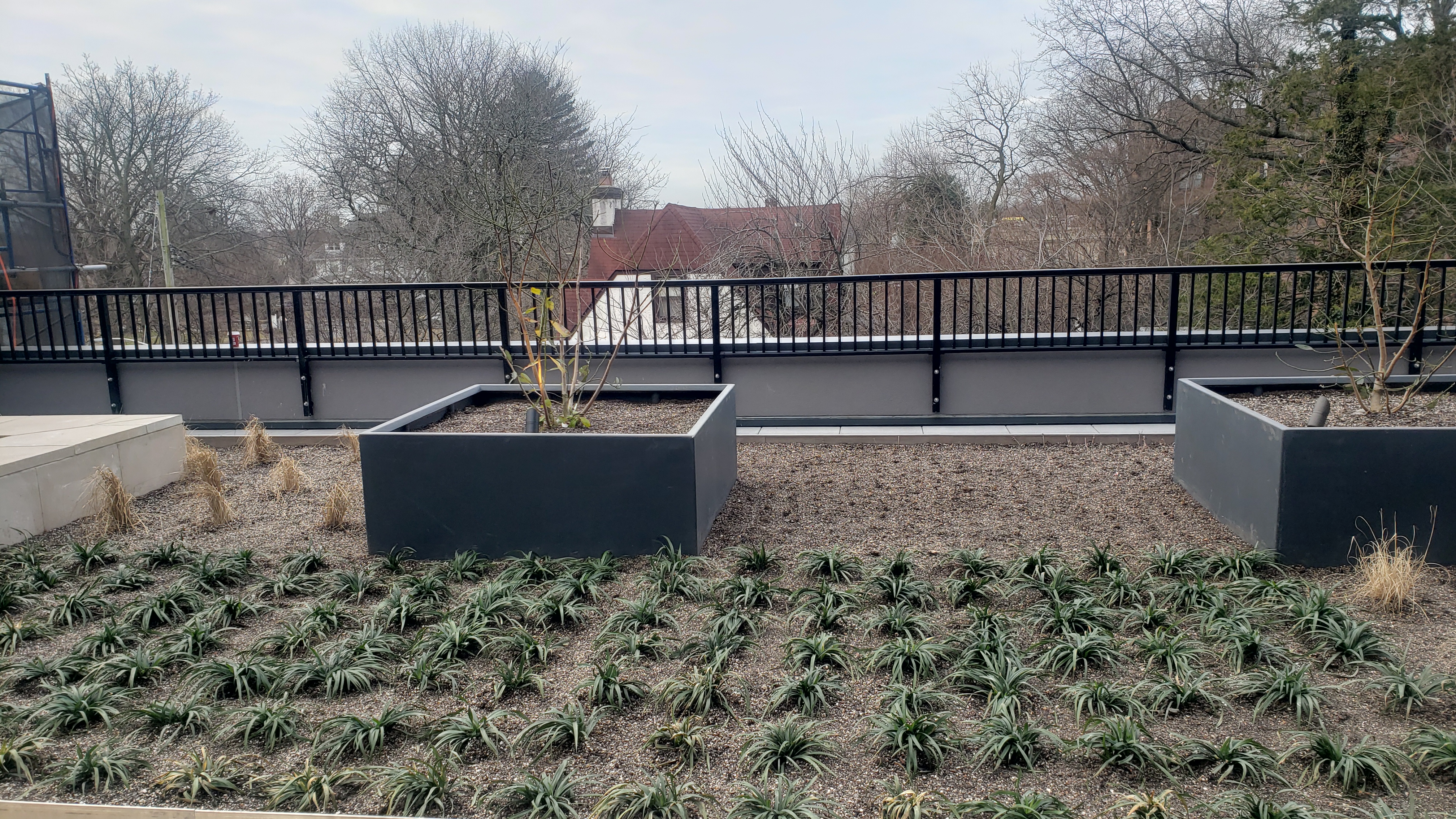 Ultra Aluminum Signature Aluminum Railing installed on apartment rooftop.