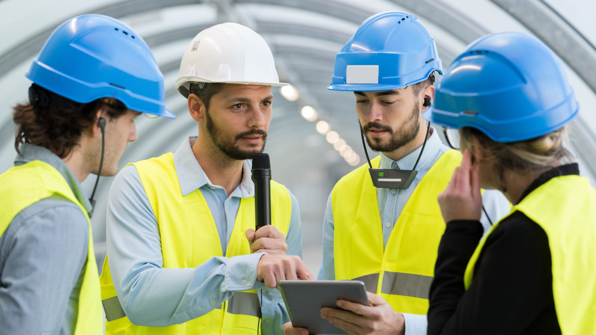 Construction workers talking