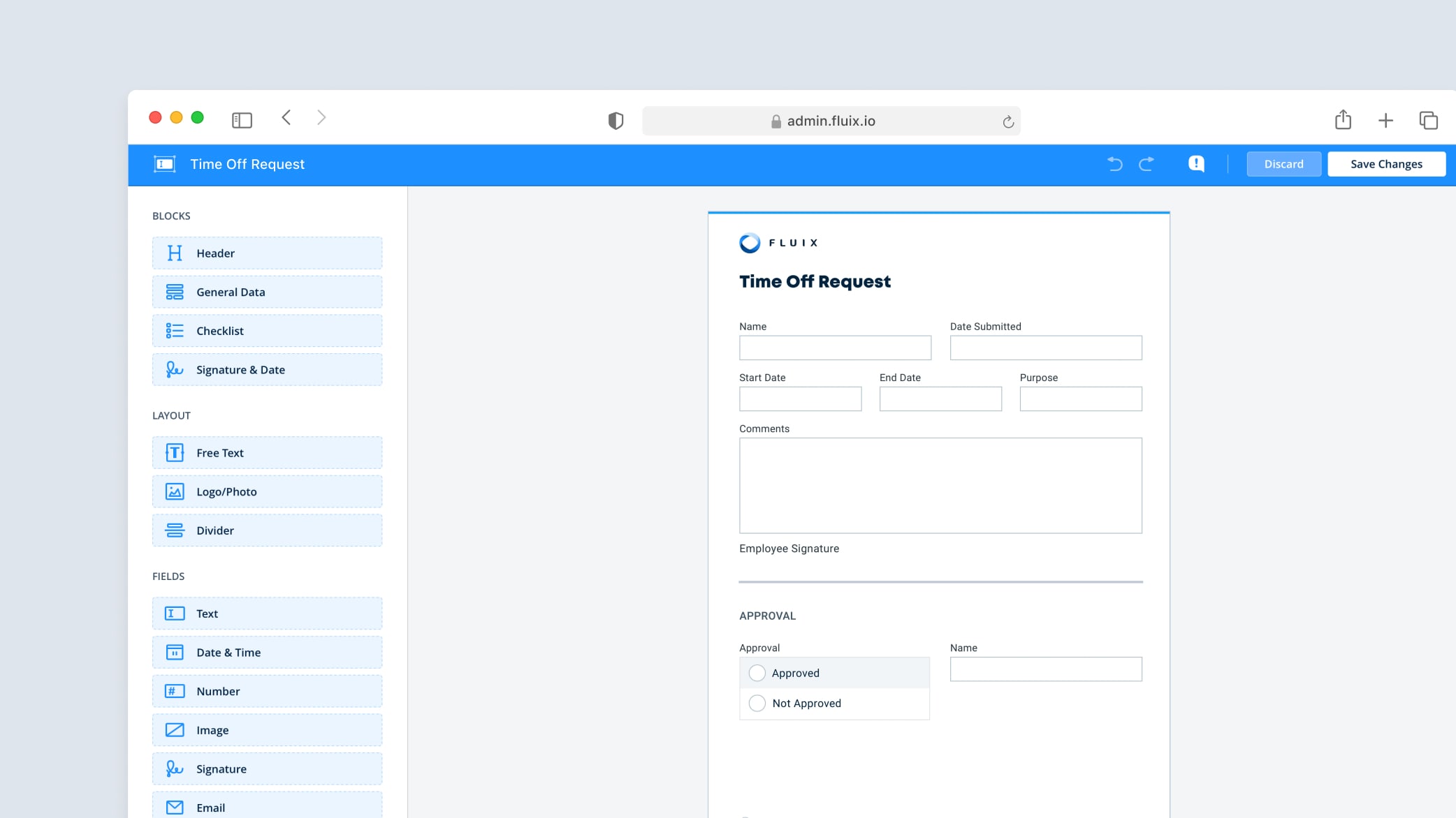 A time-off request re-created as a digital fillable form. Courtesy Fluix