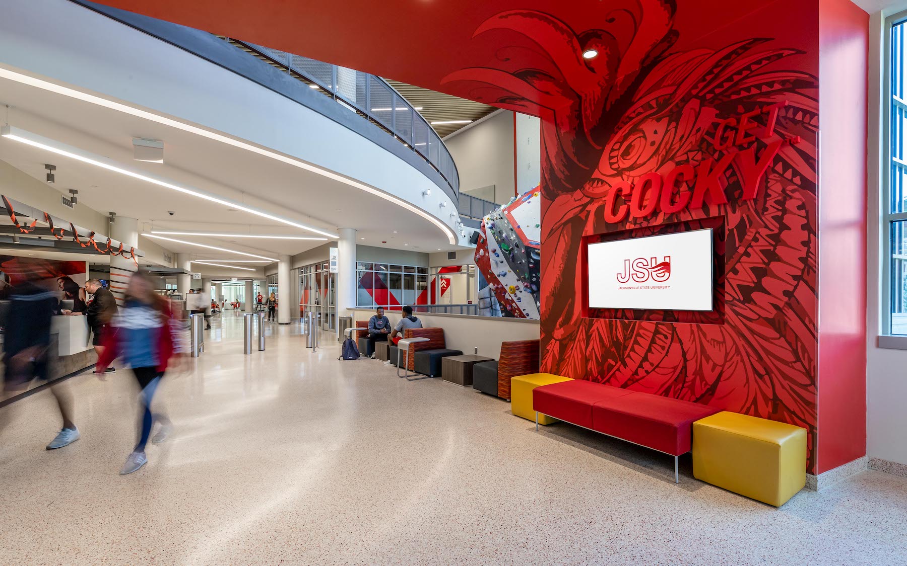 The entrance of Jacksonville State University's rec center.