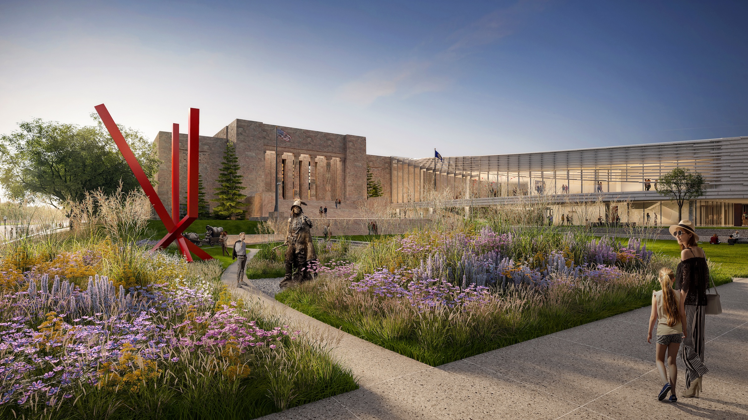 South garden view of the Joslyn Art Museum. Rendering courtesy Moare