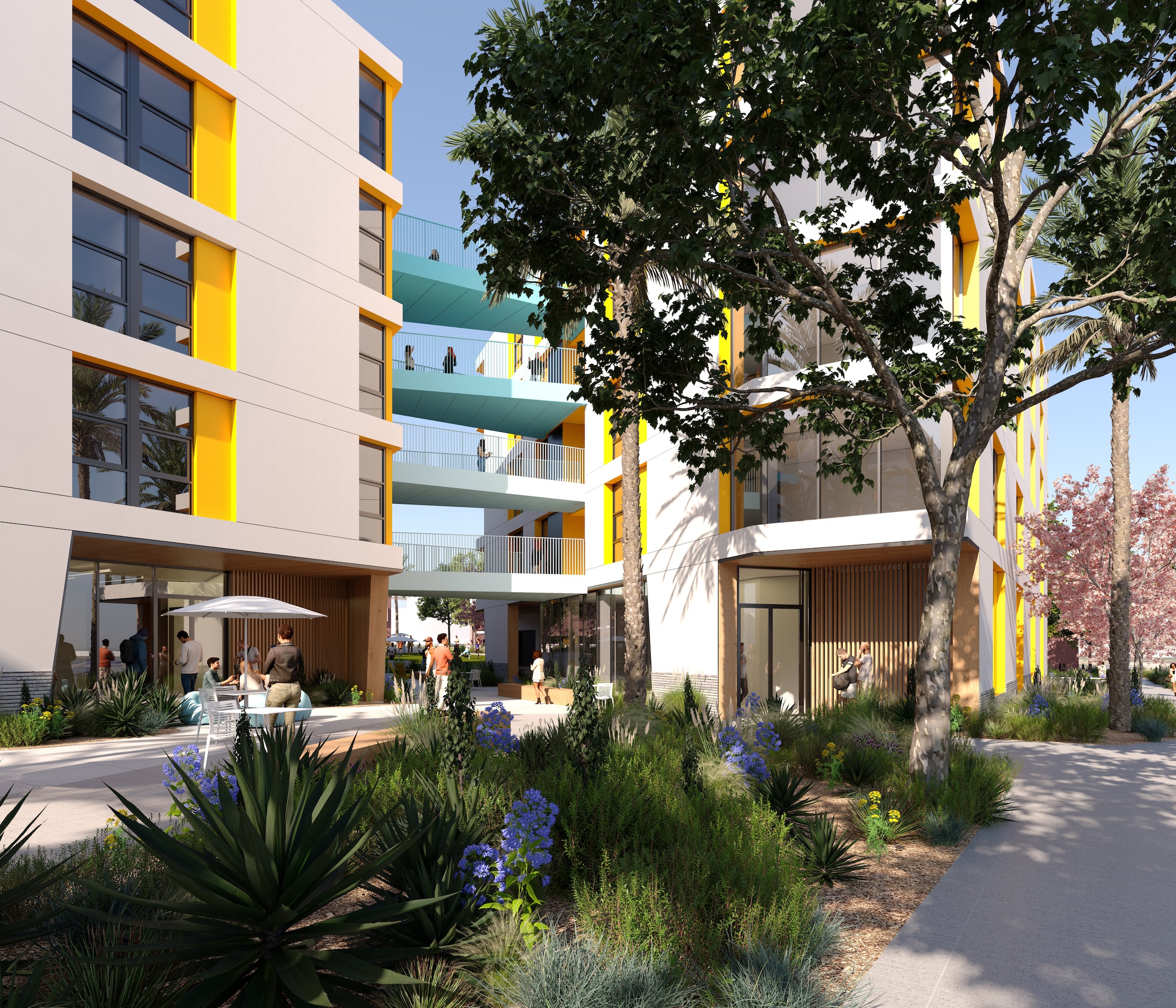 The 108,000 sf La Playa Residence Hall, funded by the State of California’s Higher Education Student Housing Grant Program, will consist of three five-story structures connected by bridges.