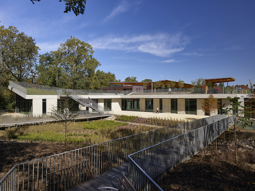 A bioretention garden is an important element of the elaborate rainwater treatment system at Lubber Run Community Center.  