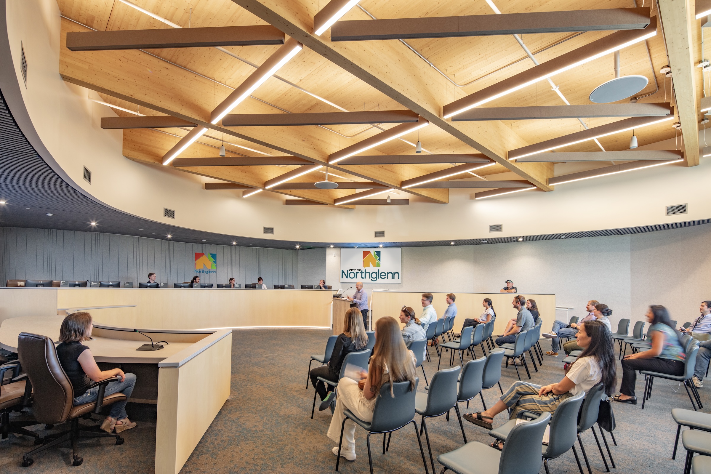 Northglenn, a Denver suburb, opens a net zero, all-electric city hall with a mass timber structure. Photo courtesy City of Northglenn