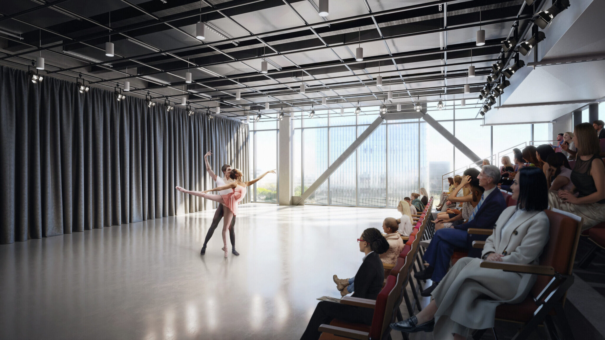 Rendering of the 100-seat studio theater at the Colburn Center at the Colburn School. Courtesy Frank O. Gehry & Gehry Partners, LLP