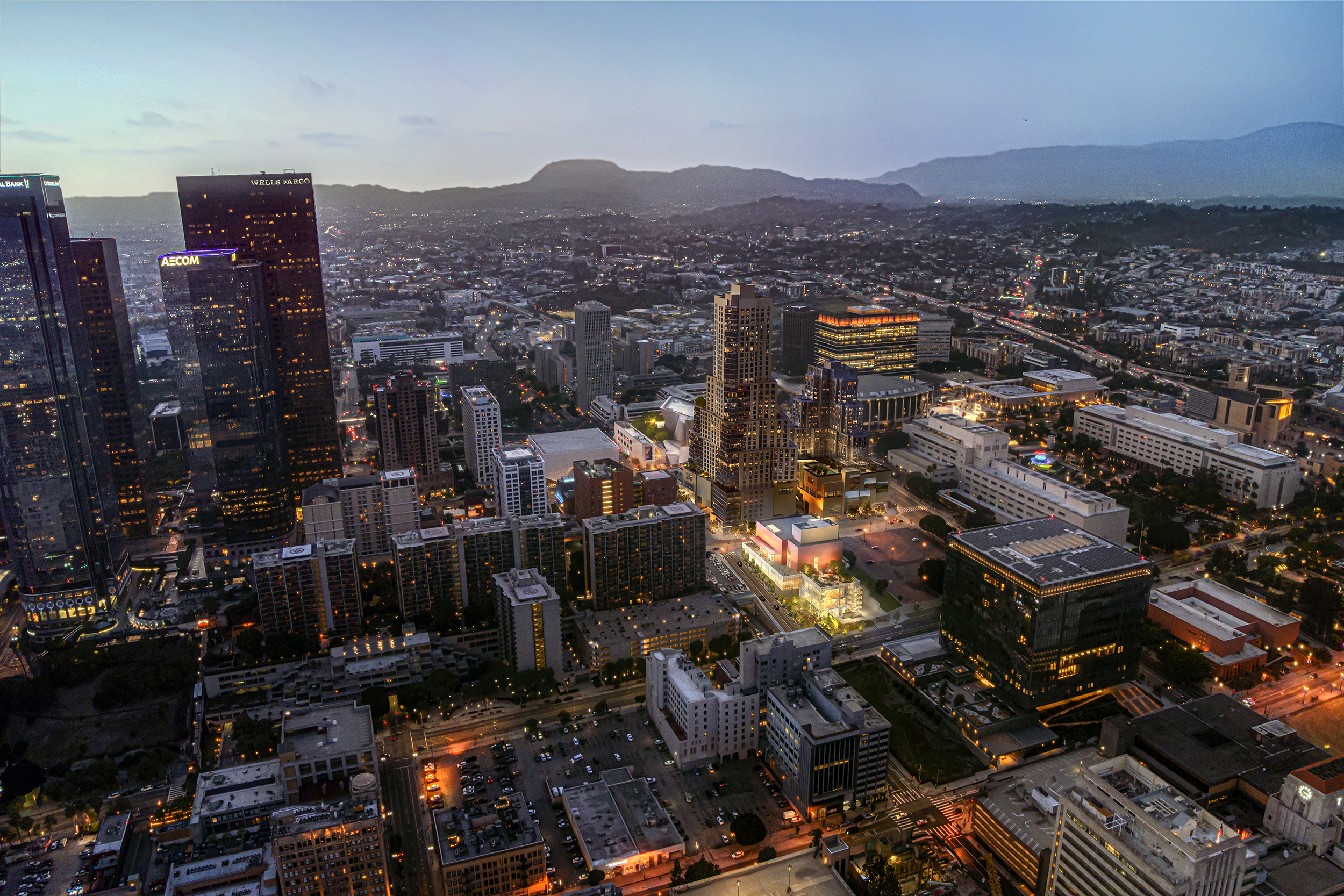 Rendering of the Colburn Center at the Colburn School. Aerial view. Courtesy Frank O. Gehry & Gehry Partners, LLP