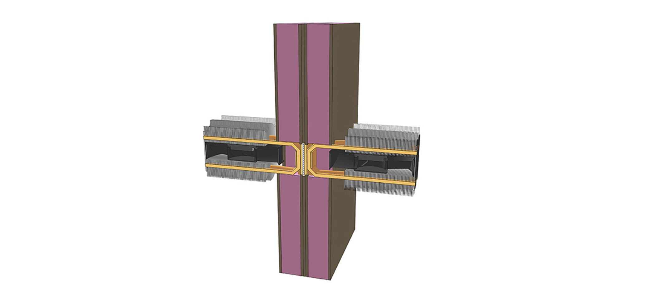 A prototype facade with TEM at center and heat sinks on either side.